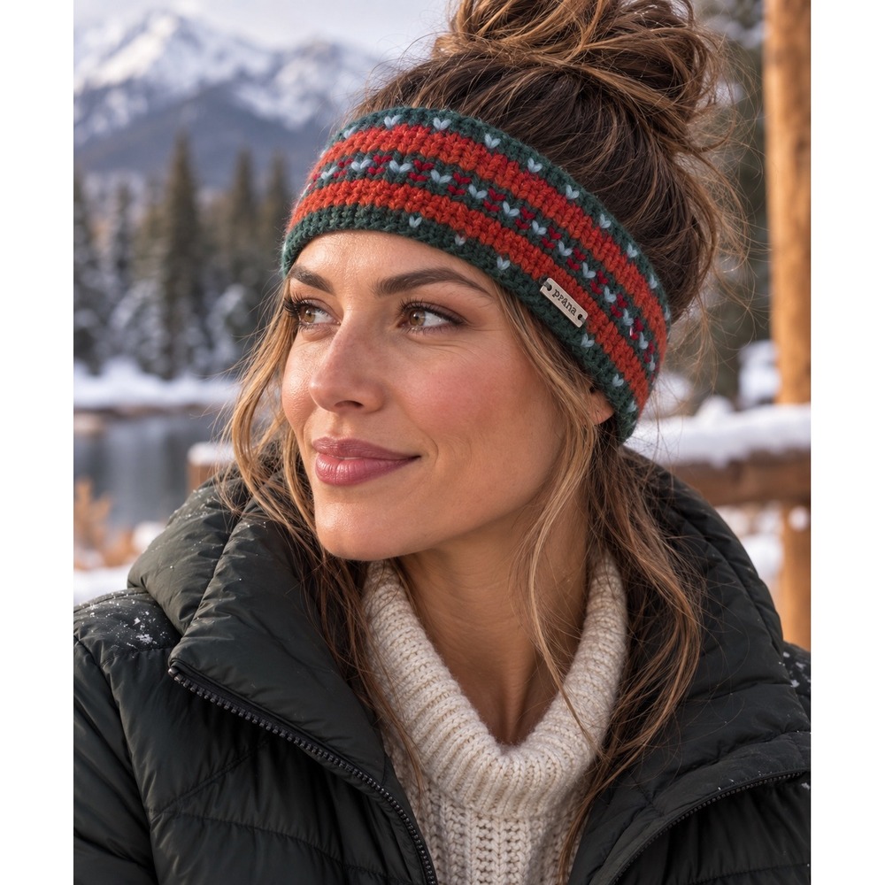 Prana Headband Women OS Green Knit Fair Isle Ear Warmer Gorpcore Wool Blend
